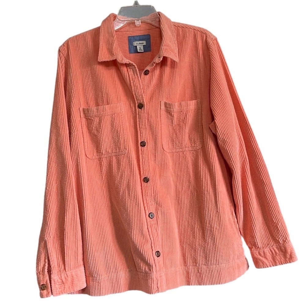 LL Bean Womens XL Salmon Pink‎ Wide Wale Corduroy Button Down Shirt Jacket